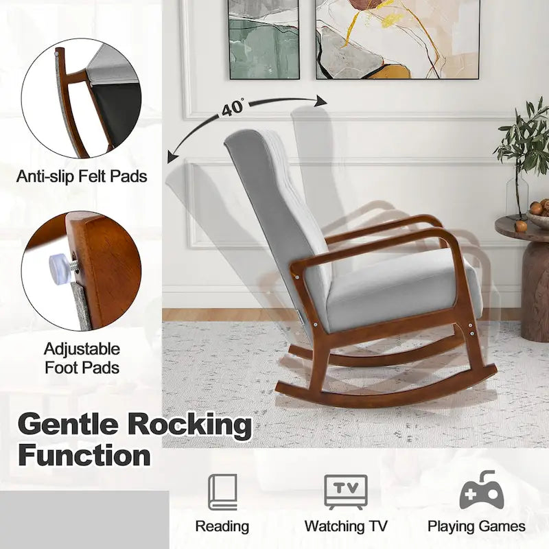 Sedia a Dondolo con Poggiapiedi, Tessuto Imbottito, Modello Glider Rocker