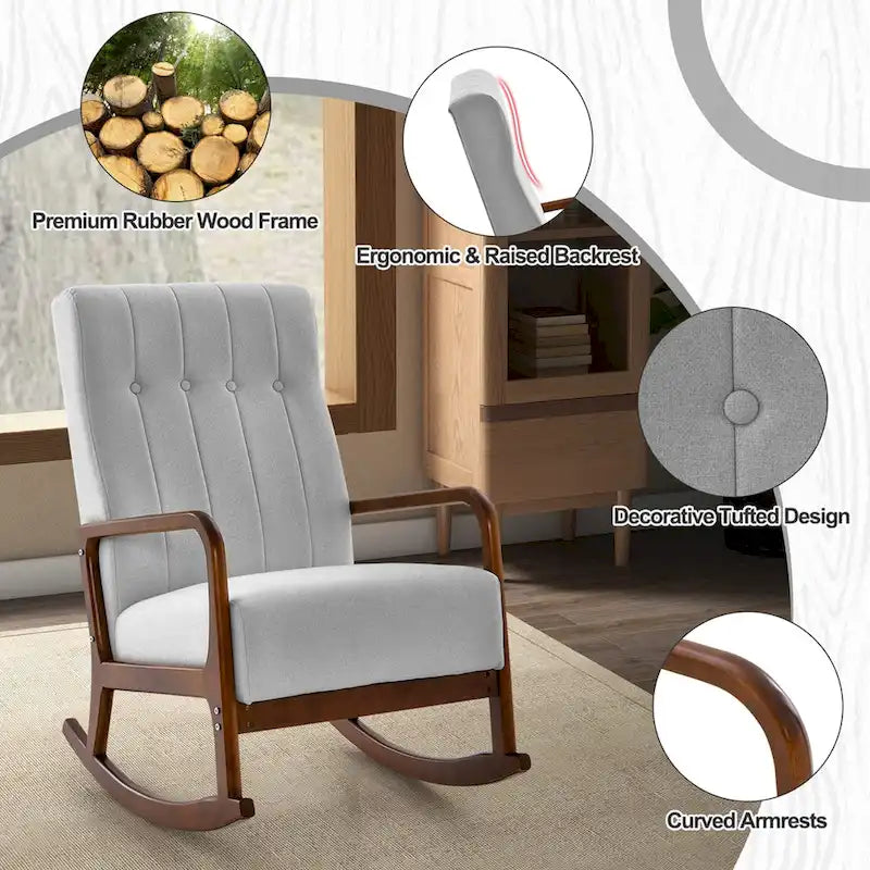 Sedia a Dondolo con Poggiapiedi, Tessuto Imbottito, Modello Glider Rocker