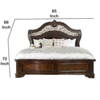 Letto matrimoniale Eastern King in legno con testiera intagliata, marrone