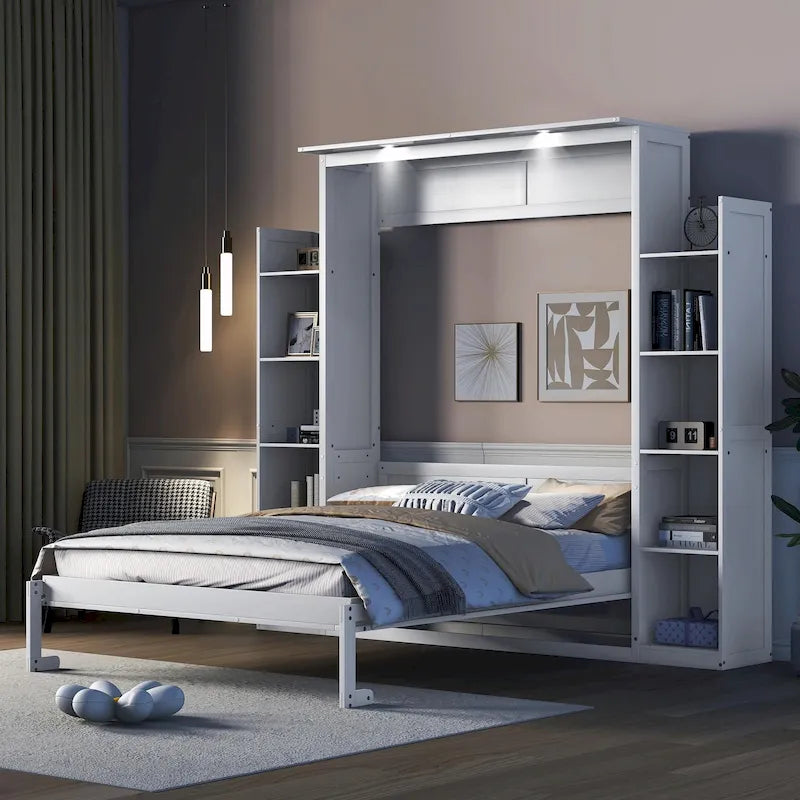 Letto a scomparsa matrimoniale con mensole e luci LED