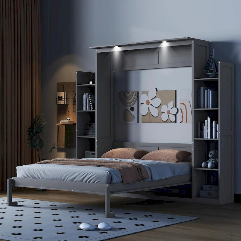 Letto a scomparsa matrimoniale con mensole e luci LED