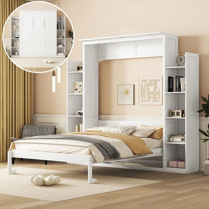 Letto a scomparsa matrimoniale con mensole e luci LED