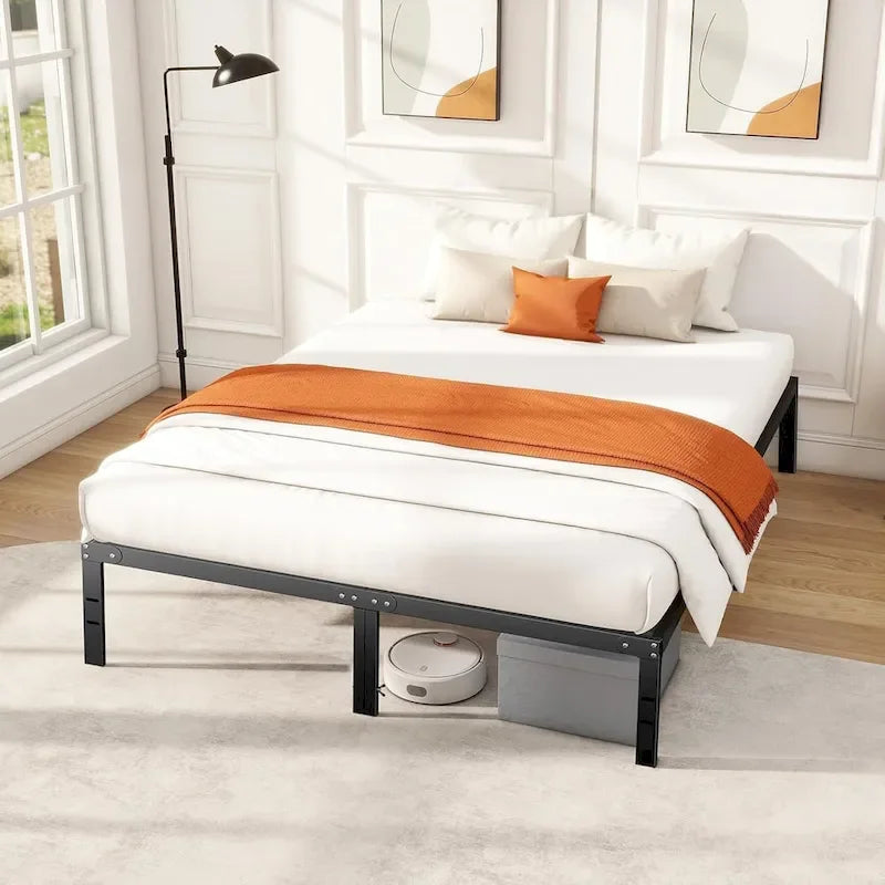 Struttura letto, telaio a piattaforma in metallo senza bisogno di rete a molle, resistente con spazio portaoggetti, alto 35 cm, robusto supporto a doghe in acciaio