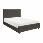 Letto a piattaforma King Size Cady, testiera imbottita trapuntata, legno massello grigio