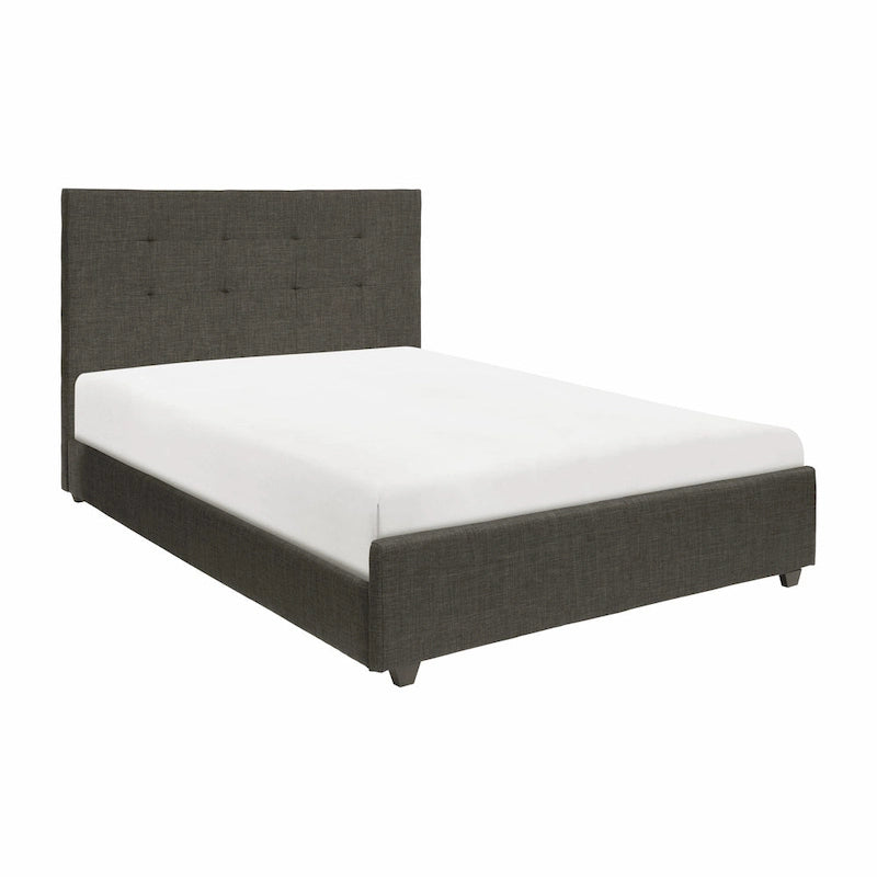Letto a piattaforma King Size Cady, testiera imbottita trapuntata, legno massello grigio