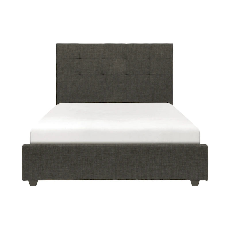 Letto a piattaforma King Size Cady, testiera imbottita trapuntata, legno massello grigio