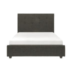 Letto a piattaforma King Size Cady, testiera imbottita trapuntata, legno massello grigio