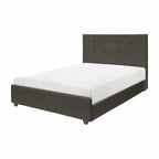 Letto a piattaforma King Size Cady, testiera imbottita trapuntata, legno massello grigio