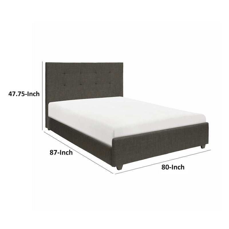 Letto a piattaforma King Size Cady, testiera imbottita trapuntata, legno massello grigio