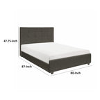 Letto a piattaforma King Size Cady, testiera imbottita trapuntata, legno massello grigio