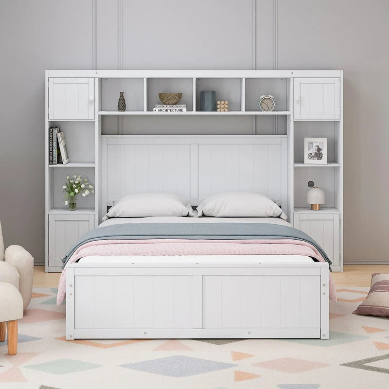 Letto matrimoniale in legno con armadio e mensola integrati