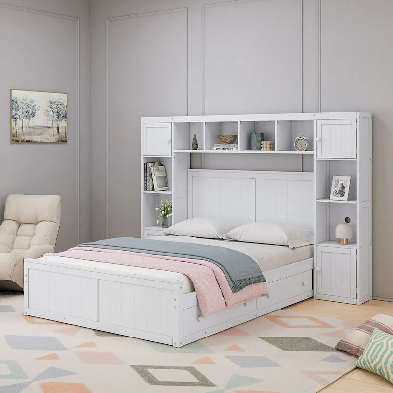 Letto matrimoniale in legno con armadio e mensola integrati