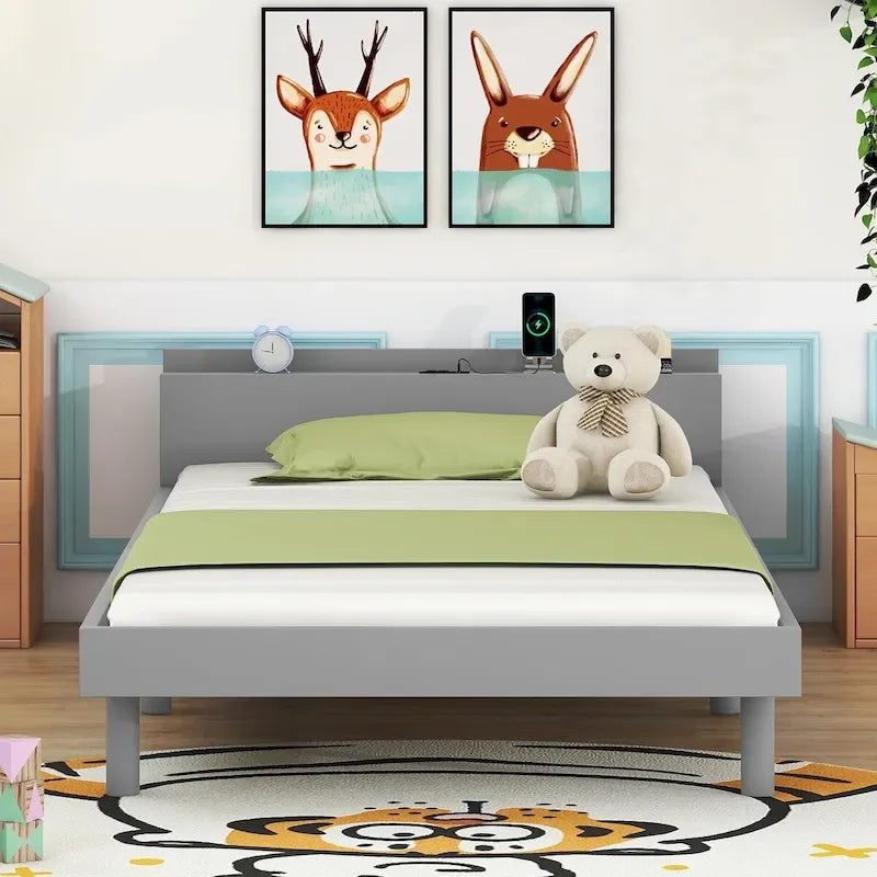 Letto a piattaforma dal design moderno con porta USB integrata