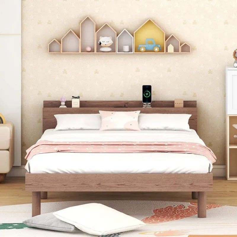 Modern Design Platform Bed with Built-in USB Port
