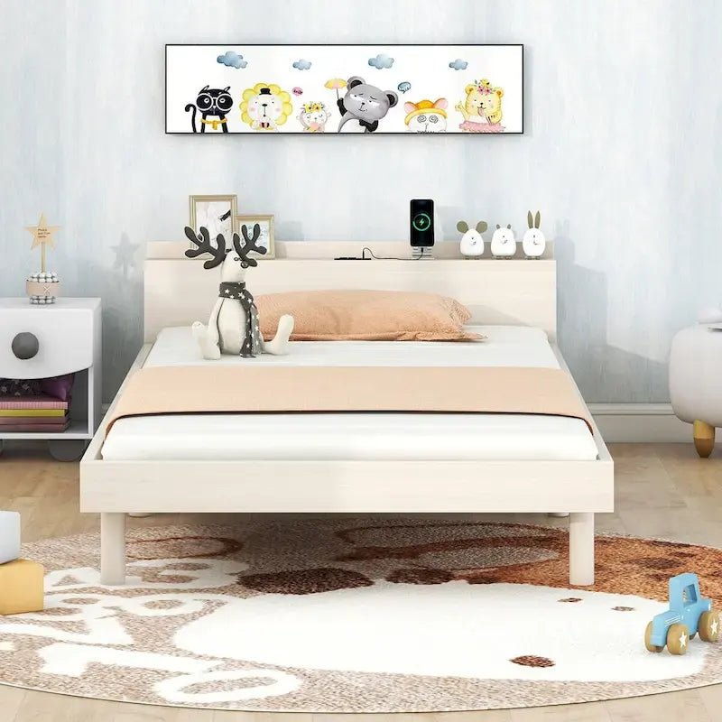 Letto a piattaforma dal design moderno con porta USB integrata