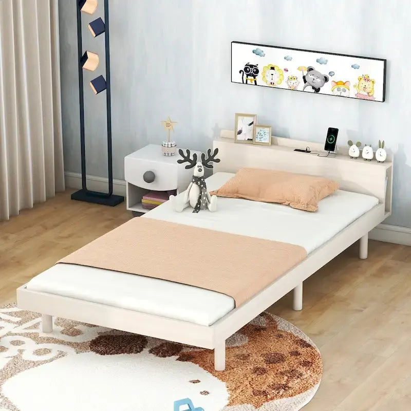 Letto a piattaforma dal design moderno con porta USB integrata