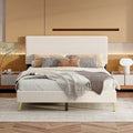 Struttura letto a piattaforma queen in legno con testiera a righe orizzontali, struttura letto imbottita con doghe in legno, non è necessaria la rete a molle