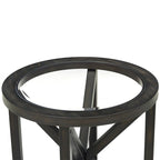 Tavolino da caffè moderno semplice in vetro, tavolino da caffè in vetro temperato con base in legno massello e piano rotondo in vetro trasparente