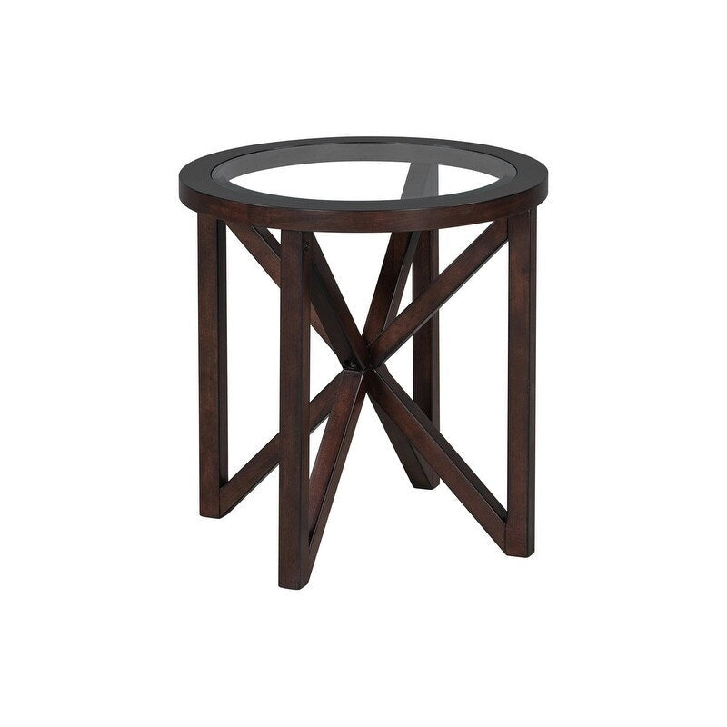 Tavolino da caffè moderno semplice in vetro, tavolino da caffè in vetro temperato con base in legno massello e piano rotondo in vetro trasparente