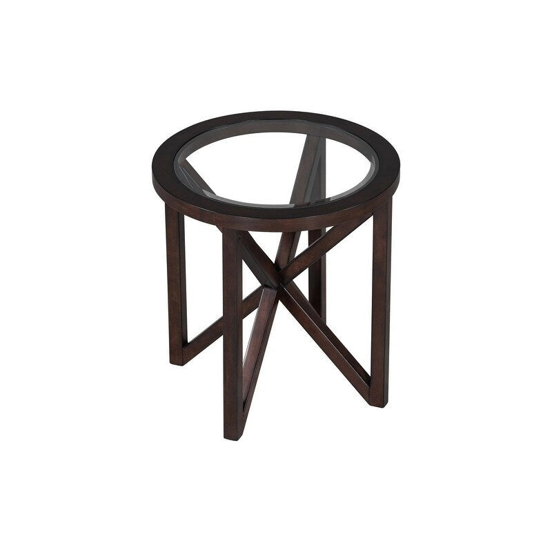 Tavolino da caffè moderno semplice in vetro, tavolino da caffè in vetro temperato con base in legno massello e piano rotondo in vetro trasparente