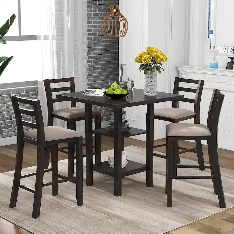 Set tavolo da pranzo quadrato altezza bancone 5 pezzi con 4 sedie
