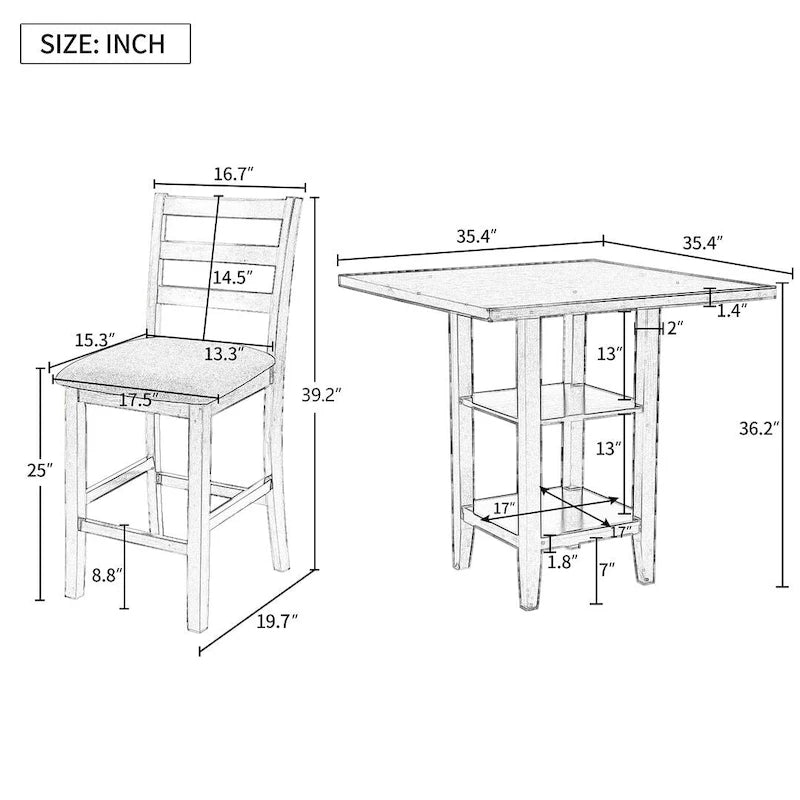 Set tavolo da pranzo quadrato altezza bancone 5 pezzi con 4 sedie