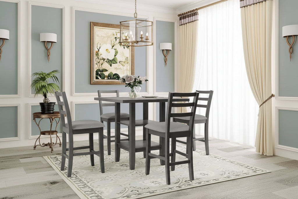 Set tavolo da pranzo quadrato altezza bancone 5 pezzi con 4 sedie