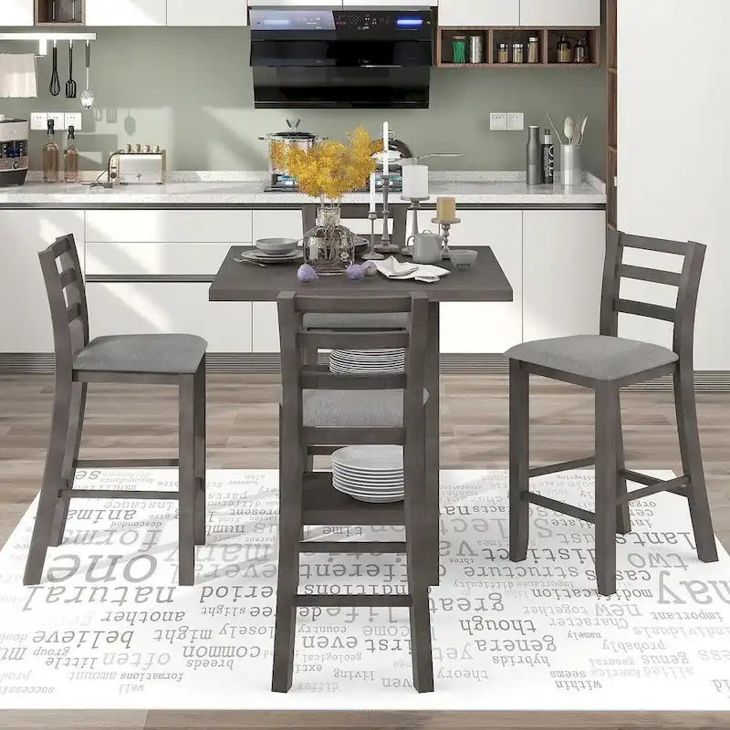 Set tavolo da pranzo quadrato altezza bancone 5 pezzi con 4 sedie
