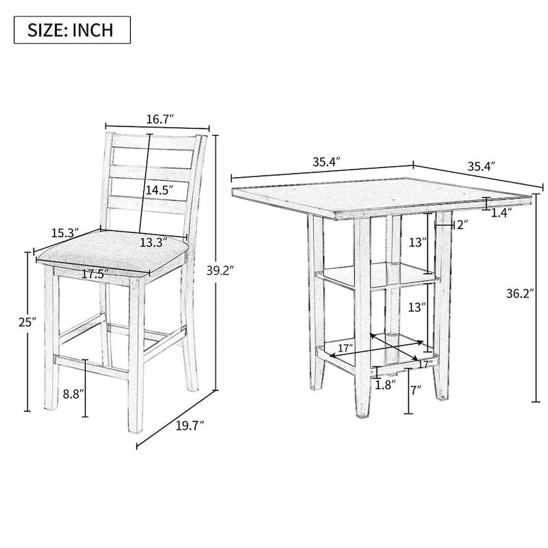 Set tavolo da pranzo quadrato altezza bancone 5 pezzi con 4 sedie