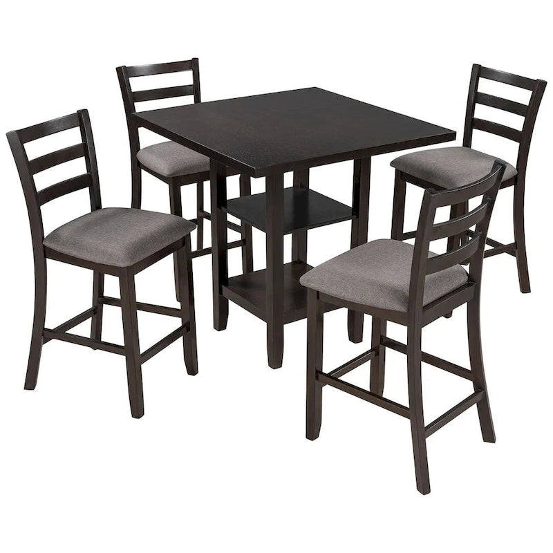 Set tavolo da pranzo quadrato altezza bancone 5 pezzi con 4 sedie