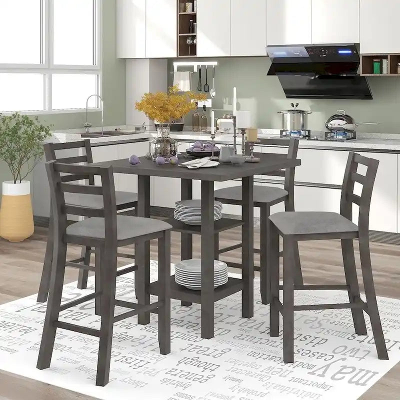 Set tavolo da pranzo quadrato altezza bancone 5 pezzi con 4 sedie