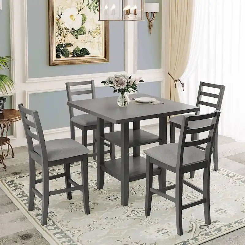 Set tavolo da pranzo quadrato altezza bancone 5 pezzi con 4 sedie