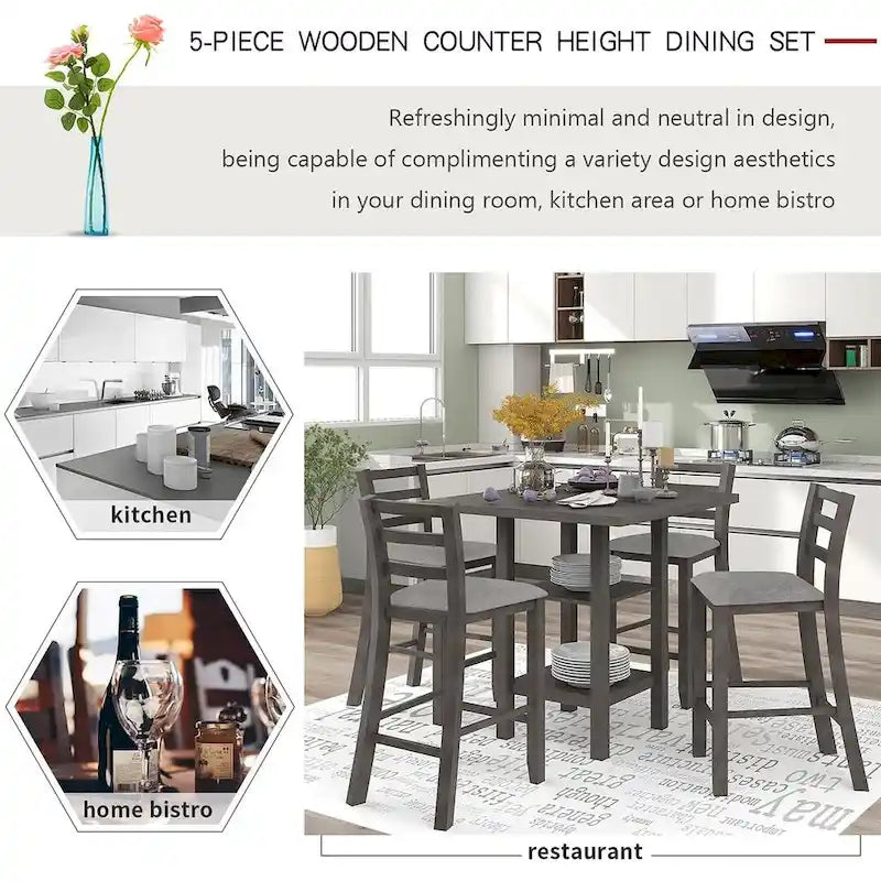 Set tavolo da pranzo quadrato altezza bancone 5 pezzi con 4 sedie