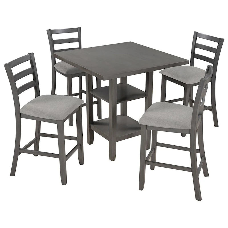Set tavolo da pranzo quadrato altezza bancone 5 pezzi con 4 sedie