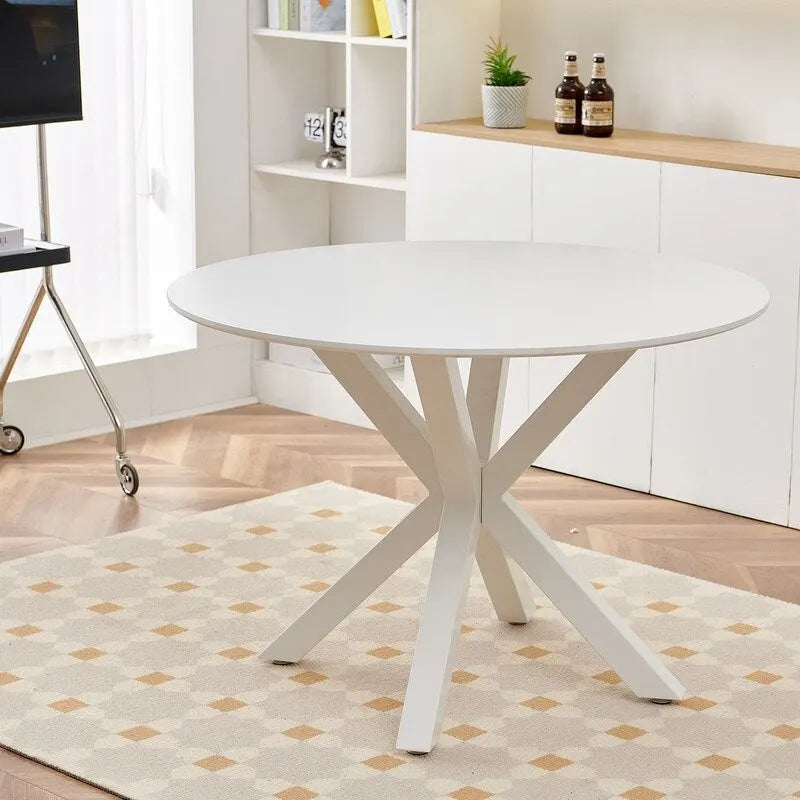 Tavolo da pranzo rotondo moderno di metà secolo con piano in MDF e base a piedistallo - 107 cm