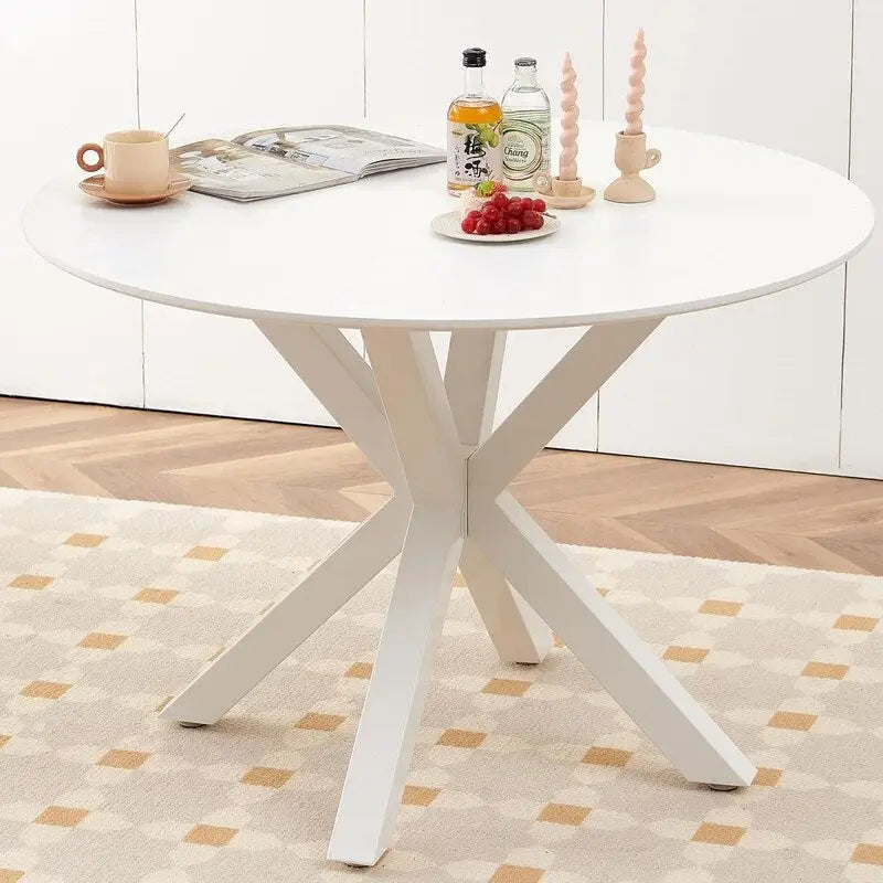 Tavolo da pranzo rotondo moderno di metà secolo con piano in MDF e base a piedistallo - 107 cm