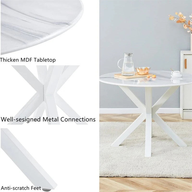 Tavolo da pranzo rotondo moderno di metà secolo con piano in MDF e base a piedistallo - 107 cm