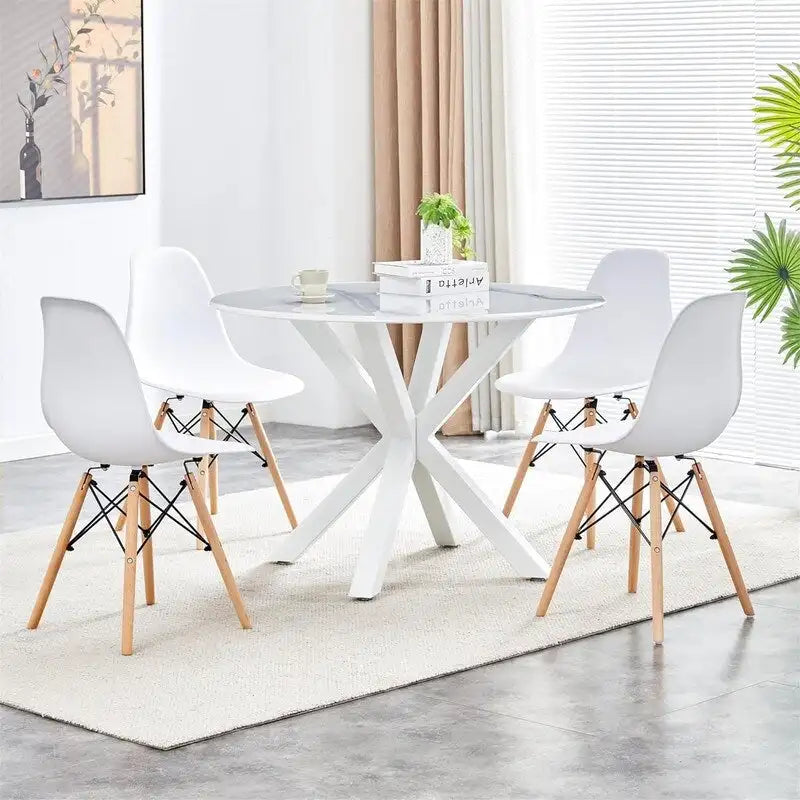 Tavolo da pranzo rotondo moderno di metà secolo con piano in MDF e base a piedistallo - 107 cm