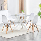 Tavolo da pranzo rotondo moderno di metà secolo con piano in MDF e base a piedistallo - 107 cm