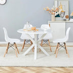 Tavolo da pranzo rotondo moderno di metà secolo con piano in MDF e base a piedistallo - 107 cm