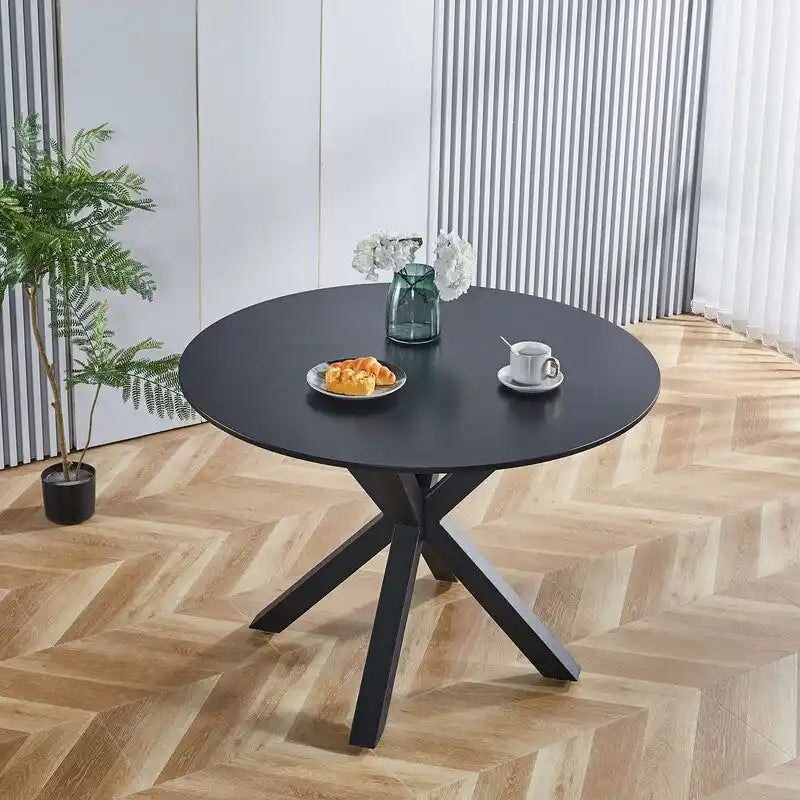 Tavolo da pranzo rotondo moderno di metà secolo con piano in MDF e base a piedistallo - 107 cm