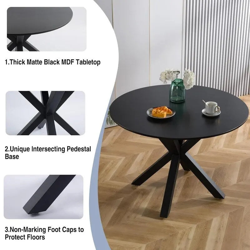 Tavolo da pranzo rotondo moderno di metà secolo con piano in MDF e base a piedistallo - 107 cm