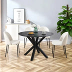 Tavolo da pranzo rotondo moderno di metà secolo con piano in MDF e base a piedistallo - 107 cm