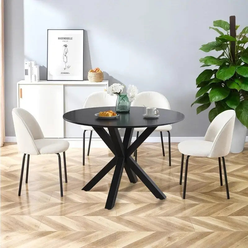 Tavolo da pranzo rotondo moderno di metà secolo con piano in MDF e base a piedistallo - 107 cm