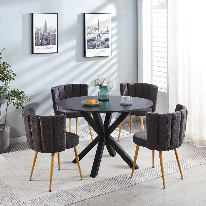 Tavolo da pranzo rotondo moderno di metà secolo con piano in MDF e base a piedistallo - 107 cm