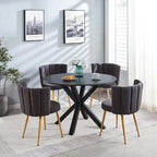 Tavolo da pranzo rotondo moderno di metà secolo con piano in MDF e base a piedistallo - 107 cm