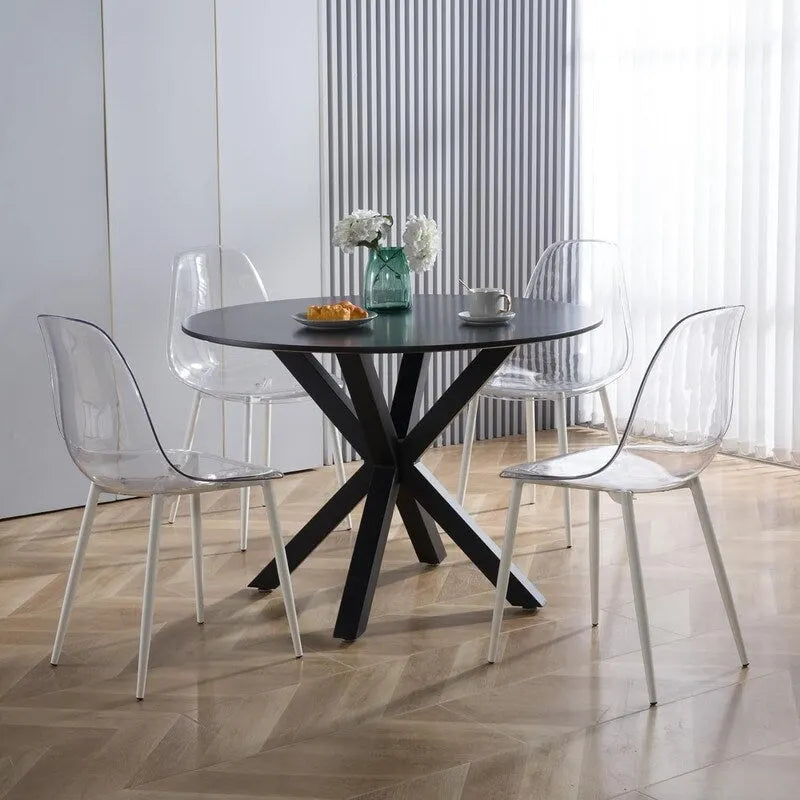 Tavolo da pranzo rotondo moderno di metà secolo con piano in MDF e base a piedistallo - 107 cm