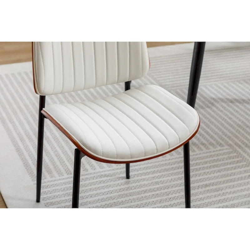 Set di 2 sedie da pranzo moderne di metà secolo in similpelle retrò con seduta imbottita in legno curvato, gambe in metallo e piedini regolabili