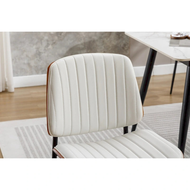 Set di 2 sedie da pranzo moderne di metà secolo in similpelle retrò con seduta imbottita in legno curvato, gambe in metallo e piedini regolabili