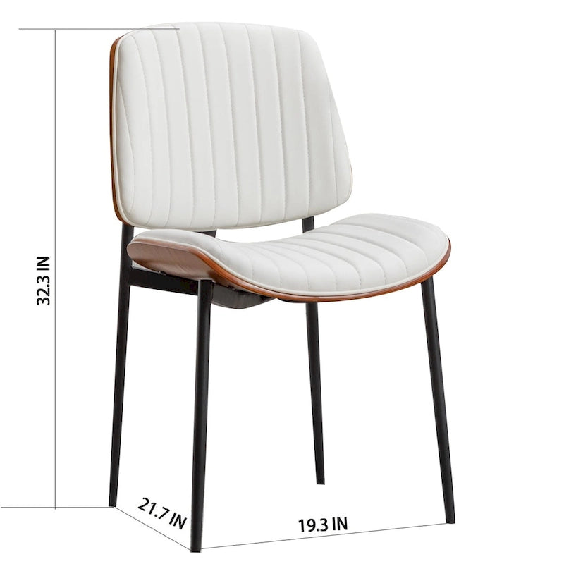 Set di 2 sedie da pranzo moderne di metà secolo in similpelle retrò con seduta imbottita in legno curvato, gambe in metallo e piedini regolabili